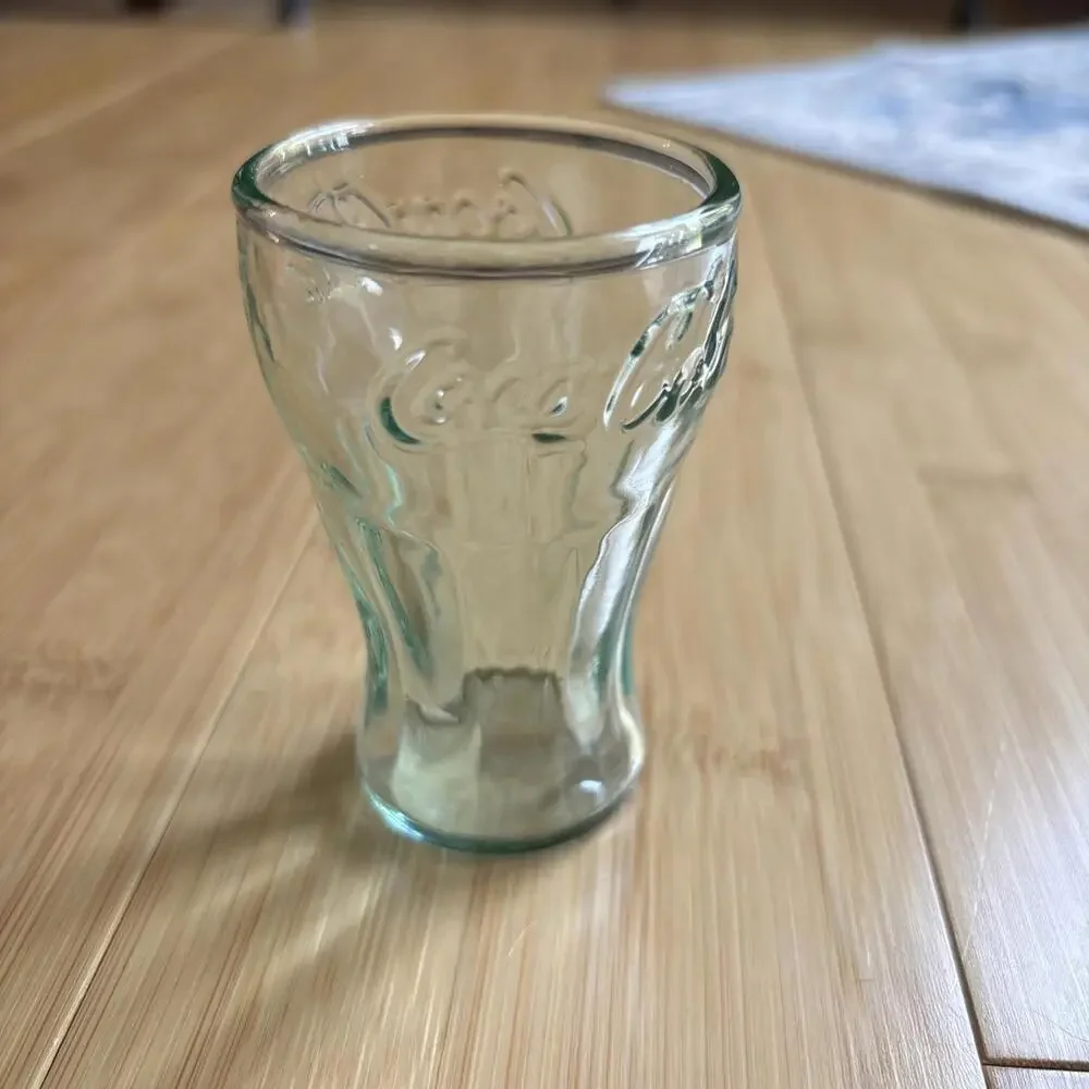 Coca-Cola Coke Glass Mini Shot Glass Light Green 3” tall Vintage